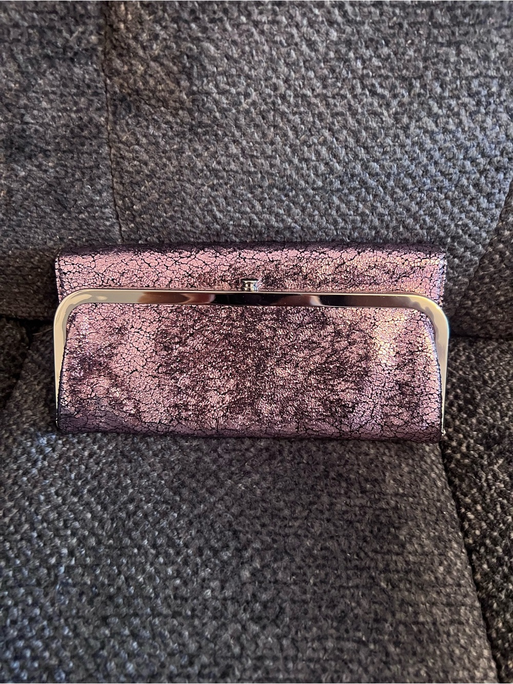 HOBO Metallic Pink Crackle Clutch with Silver Frame